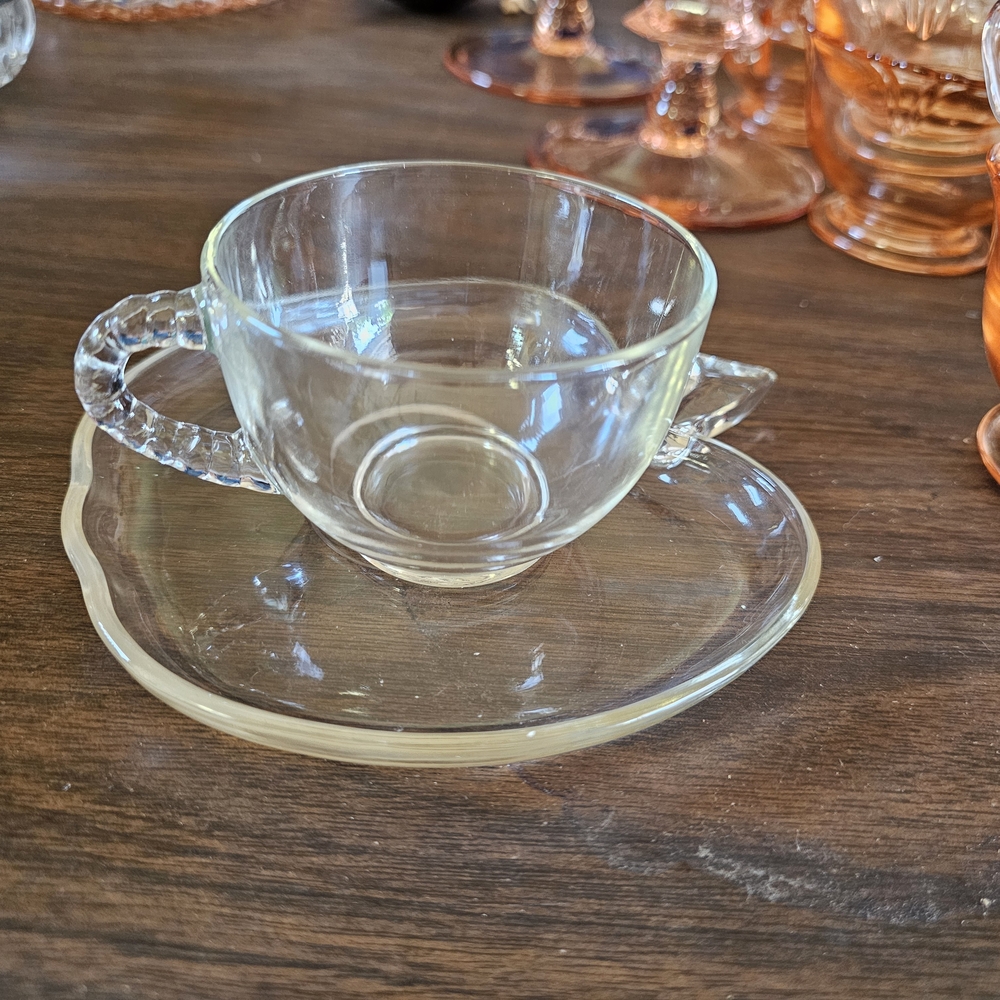 Clear Glass Teacup and Saucer Set